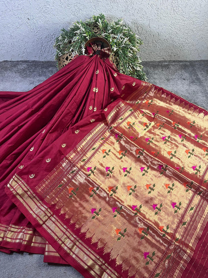 MAROON SILK PURE HANDLOOM PAITHANI SAREE