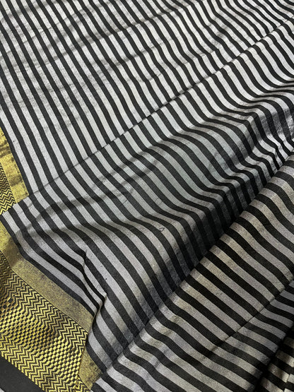 GREY BLACK SILK PURE HANDLOOM PAITHANI SAREE