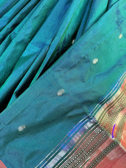 PEACOCK GREEN SILK PURE HANDLOOM PAITHANI SAREE