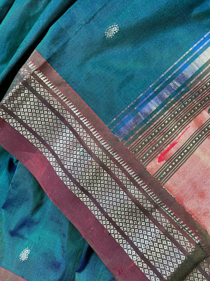 PEACOCK GREEN SILK PURE HANDLOOM PAITHANI SAREE