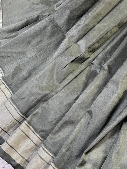 DARK GREY SILK PURE HANDLOOM PAITHANI SAREE