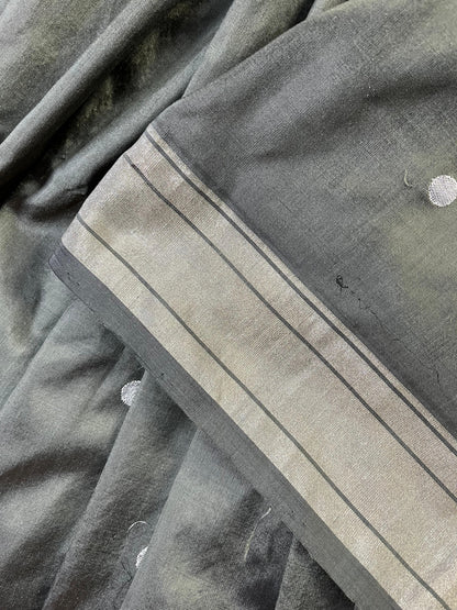 DARK GREY SILK PURE HANDLOOM PAITHANI SAREE