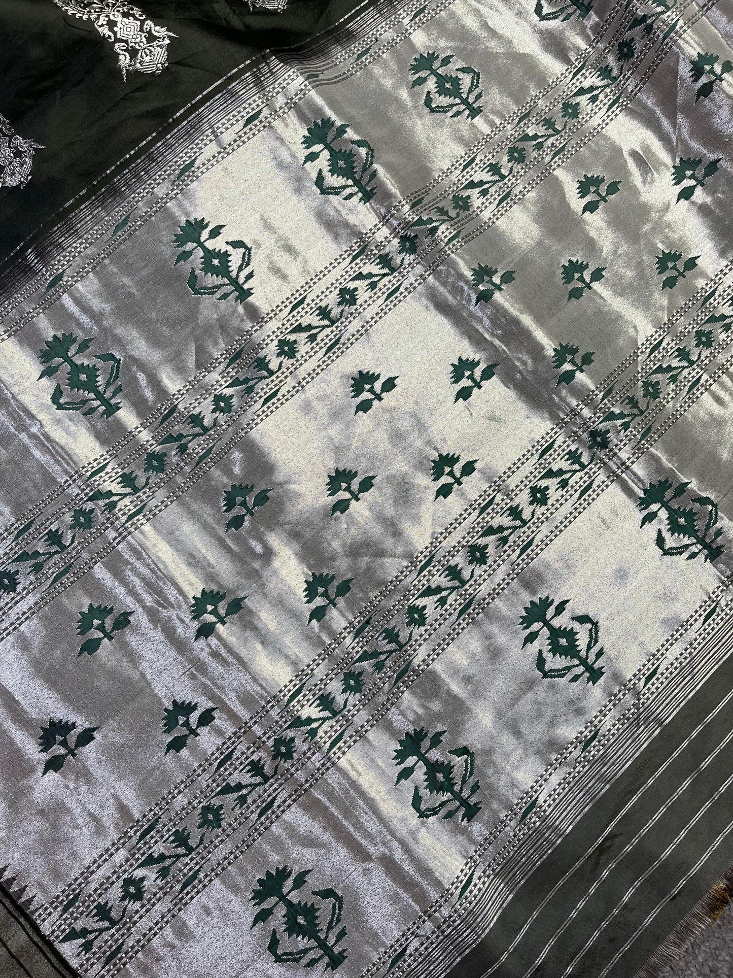 DARK GREY SILK PURE HANDLOOM PAITHANI SAREE