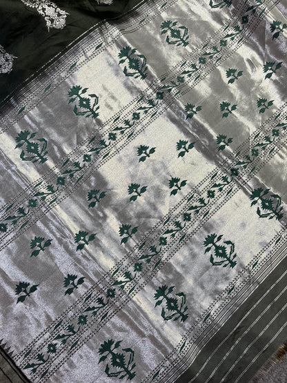 DARK GREY SILK PURE HANDLOOM PAITHANI SAREE