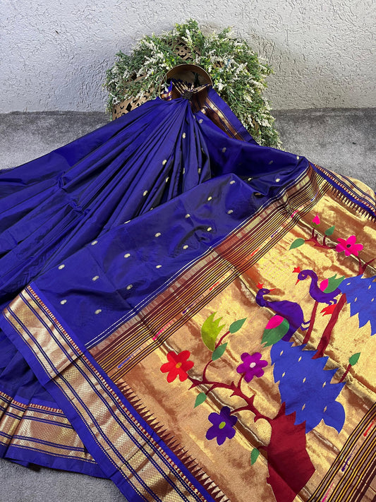 AZURE BLUE SILK PURE HANDLOOM PAITHANI SAREE