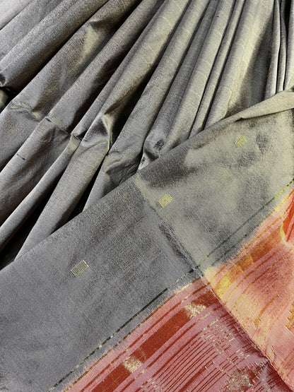 LIGHT GREY SILK PURE HANDLOOM PAITHANI SAREE