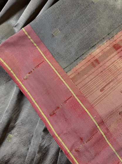 LIGHT GREY SILK PURE HANDLOOM PAITHANI SAREE