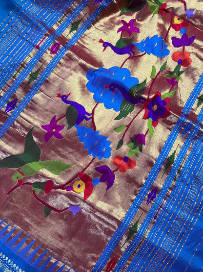 BLUE SILK PURE HANDLOOM PAITHANI SAREE