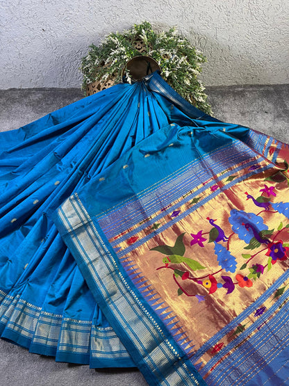 BLUE SILK PURE HANDLOOM PAITHANI SAREE