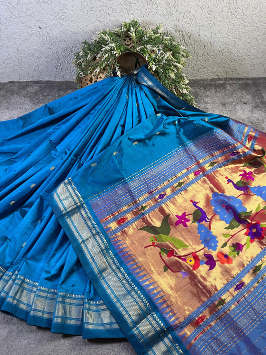 BLUE SILK PURE HANDLOOM PAITHANI SAREE
