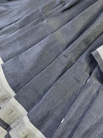 NAVY BLUE LINEN PURE HANDLOOM PAITHANI SAREE