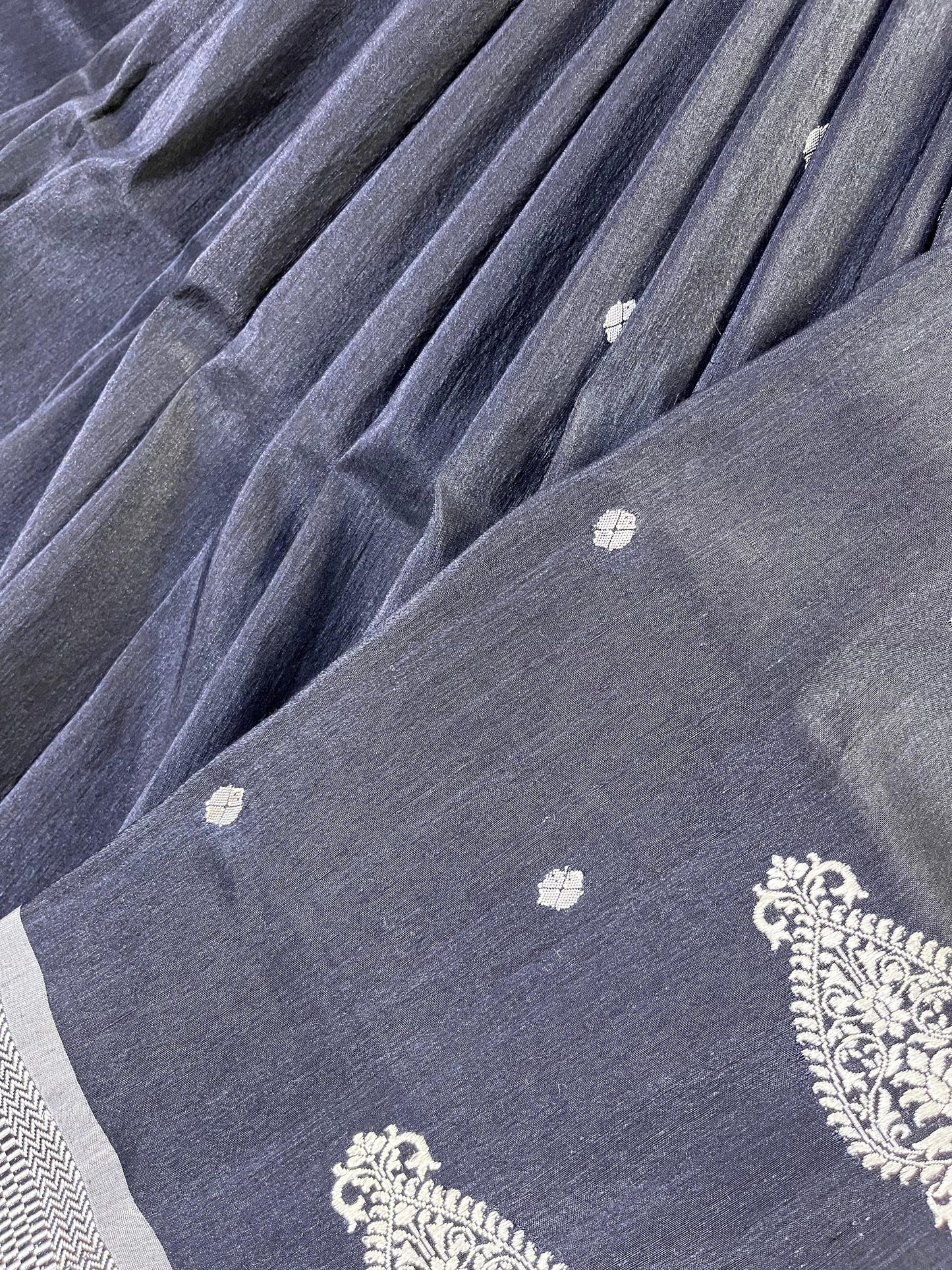 NAVY BLUE LINEN PURE HANDLOOM PAITHANI SAREE