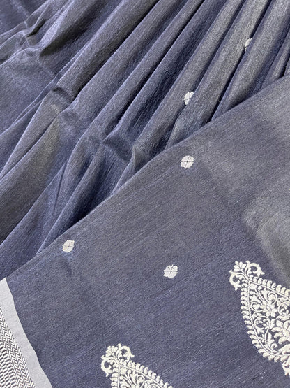 NAVY BLUE LINEN PURE HANDLOOM PAITHANI SAREE