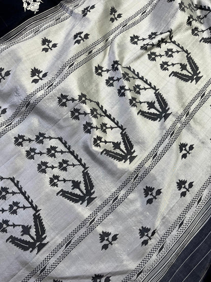 NAVY BLUE LINEN PURE HANDLOOM PAITHANI SAREE