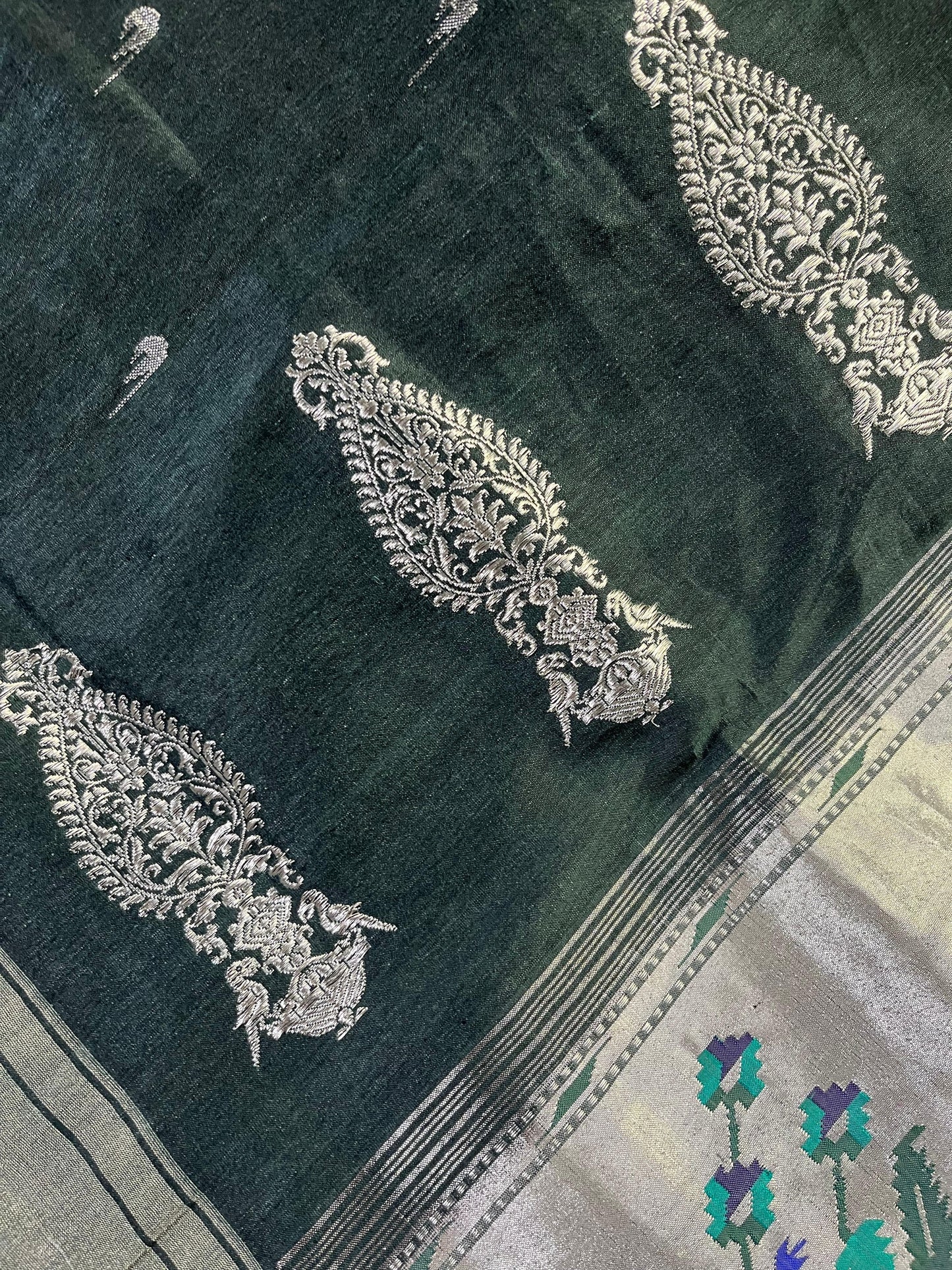 GREEN LINEN PURE HANDLOOM PAITHANI SAREE