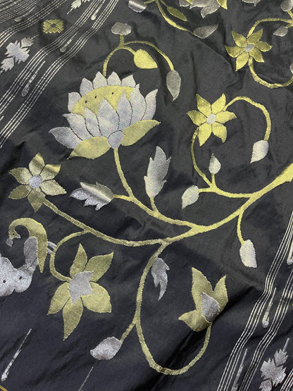 BLACK SILK PURE HANDLOOM PAITHANI SAREE