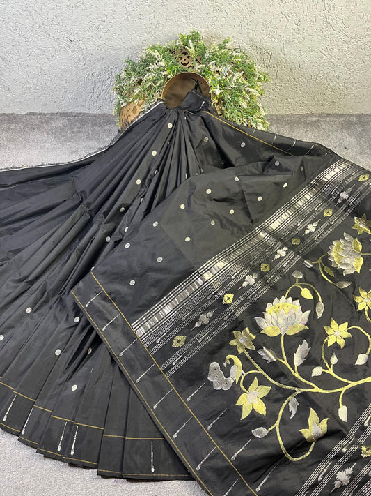 BLACK SILK PURE HANDLOOM PAITHANI SAREE
