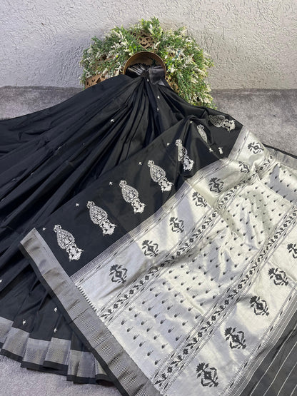 BLACK SILK PURE HANDLOOM PAITHANI SAREE