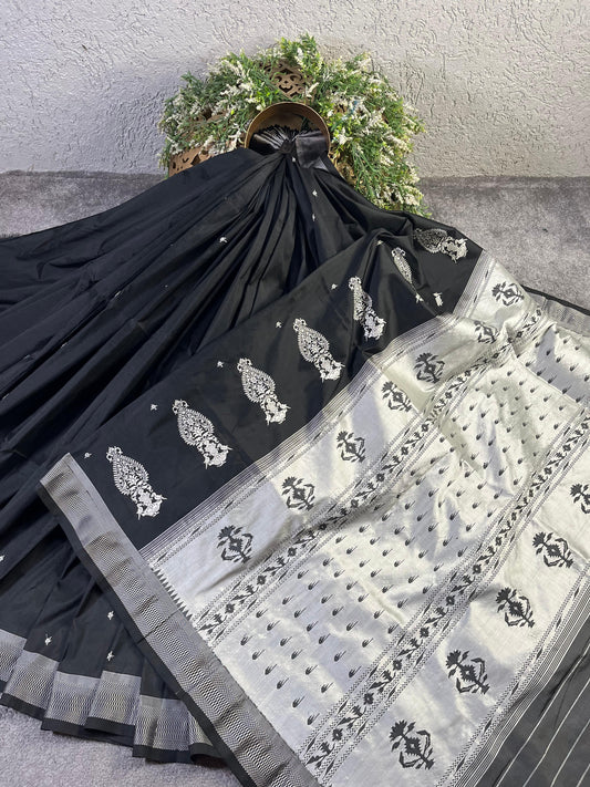 BLACK SILK PURE HANDLOOM PAITHANI SAREE
