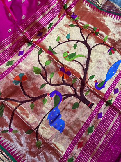 PINK SILK PURE HANDLOOM PAITHANI SAREE