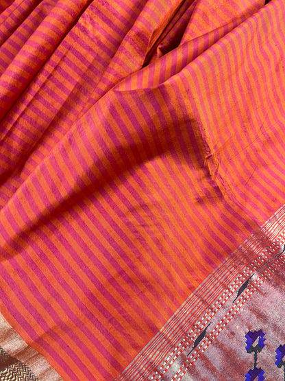 ORANGE SILK PURE HANDLOOM PAITHANI SAREE