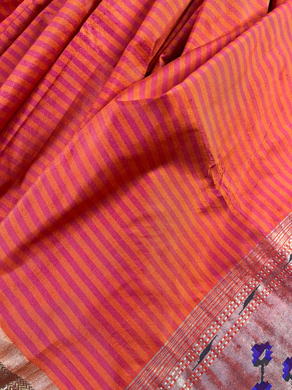 ORANGE SILK PURE HANDLOOM PAITHANI SAREE