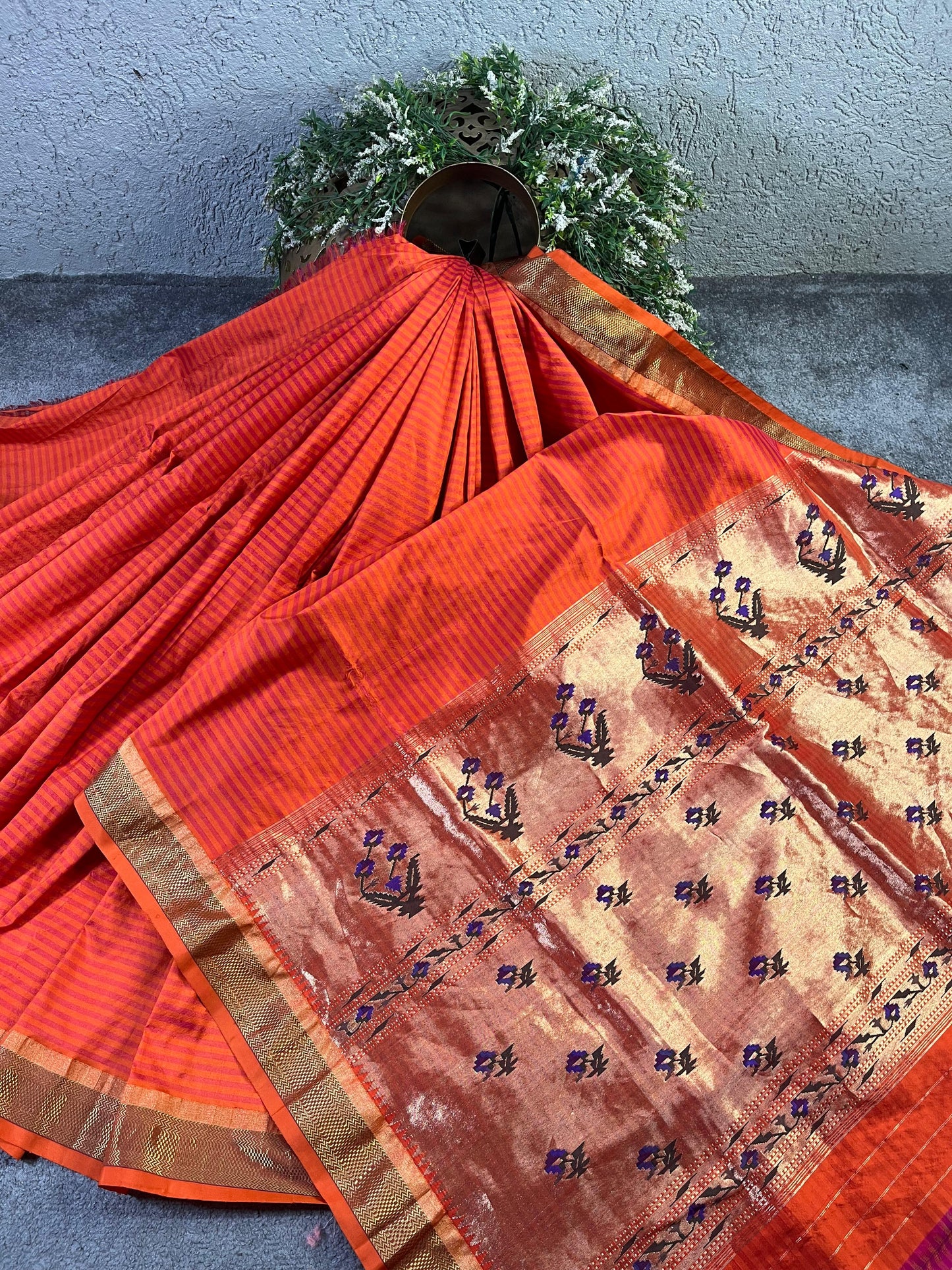 ORANGE SILK PURE HANDLOOM PAITHANI SAREE
