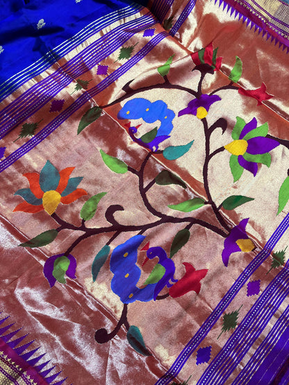 BLUE SILK PURE HANDLOOM PAITHANI SAREE