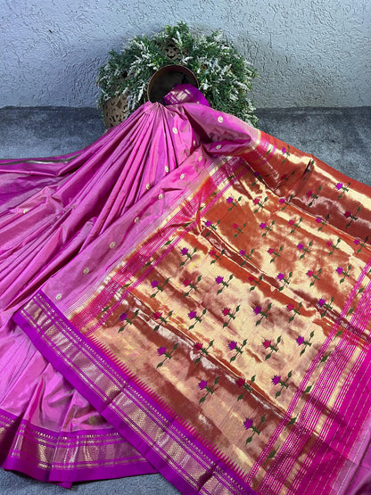 PINK SILK PURE HANDLOOM PAITHANI SAREE