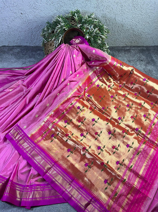 PINK SILK PURE HANDLOOM PAITHANI SAREE