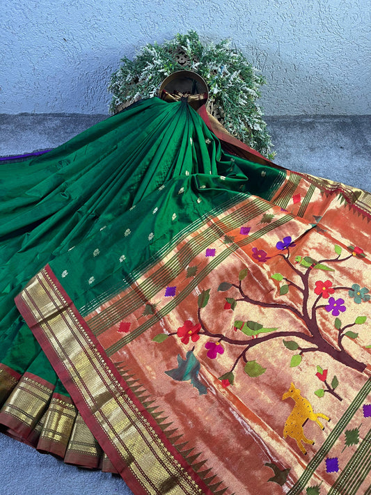 GREEN SILK PURE HANDLOOM PAITHANI SAREE