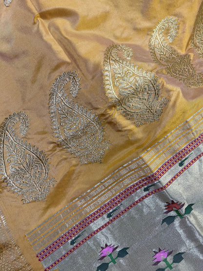PASTEL ORANGE SILK PURE HANDLOOM PAITHANI SAREE