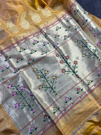 PASTEL ORANGE SILK PURE HANDLOOM PAITHANI SAREE