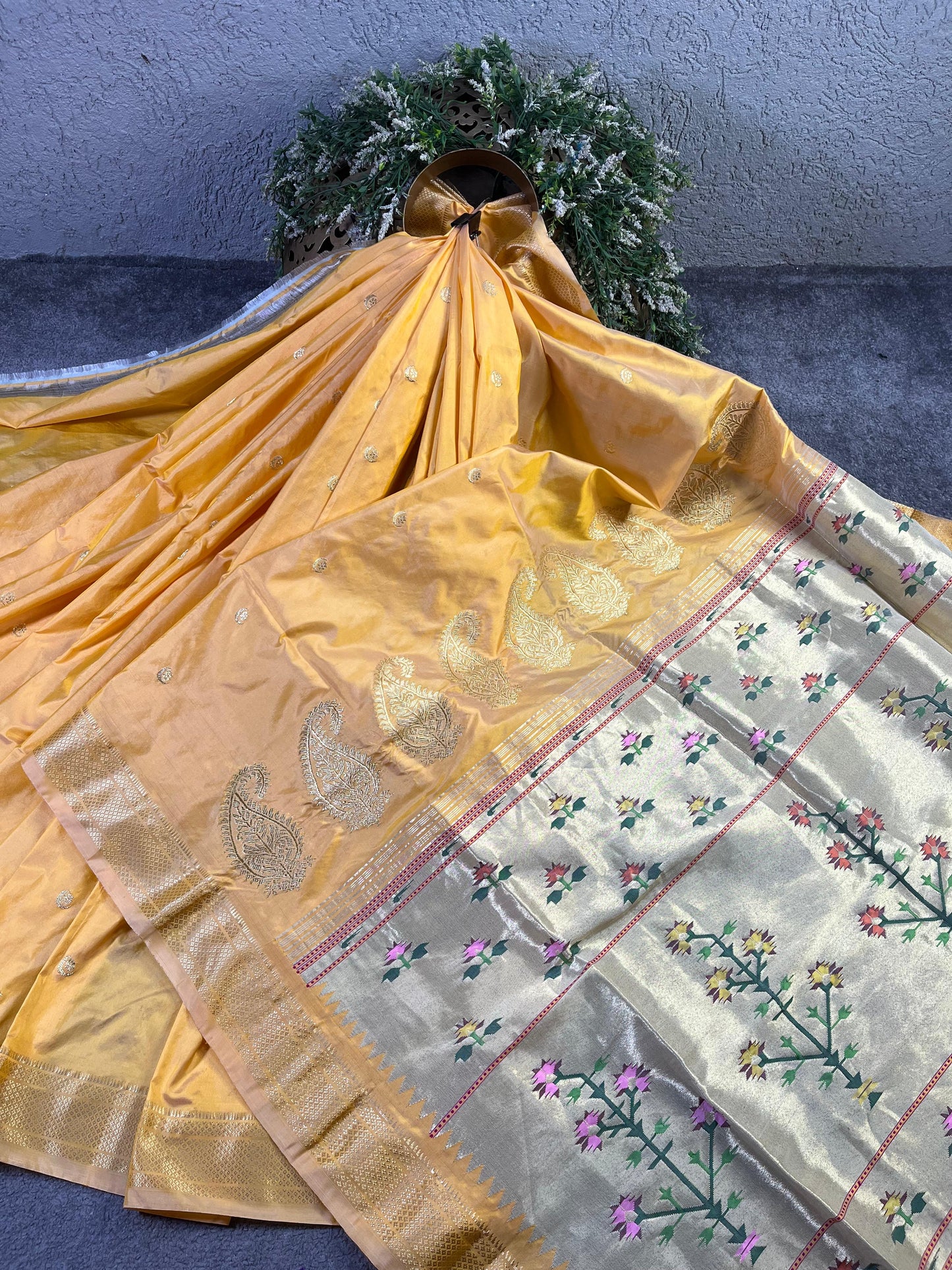 PASTEL ORANGE SILK PURE HANDLOOM PAITHANI SAREE