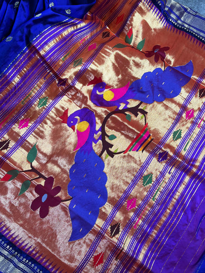 AZURE BLUE SILK PURE HANDLOOM PAITHANI SAREE