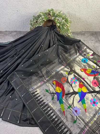 BLACK SILK PURE HANDLOOM PAITHANI SAREE