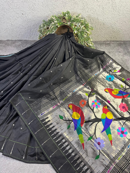 BLACK SILK PURE HANDLOOM PAITHANI SAREE