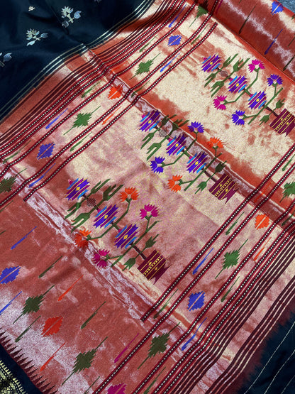 BLACK SILK PURE HANDLOOM PAITHANI SAREE