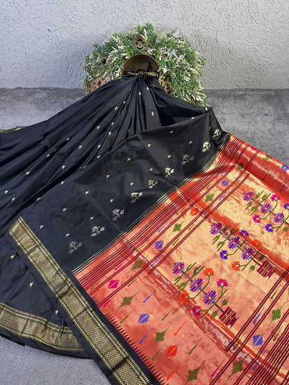 BLACK SILK PURE HANDLOOM PAITHANI SAREE