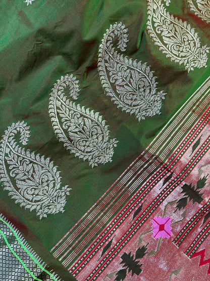 MEHENDI GREEN SILK PURE HANDLOOM PAITHANI SAREE