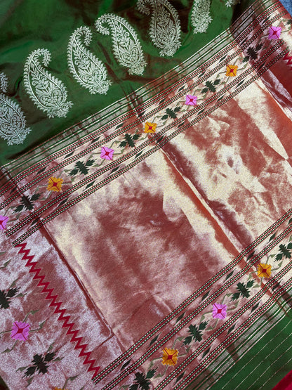MEHENDI GREEN SILK PURE HANDLOOM PAITHANI SAREE