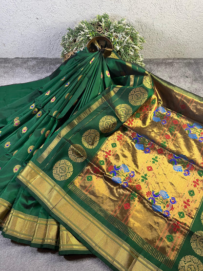 GREEN SILK PURE HANDLOOM PAITHANI SAREE