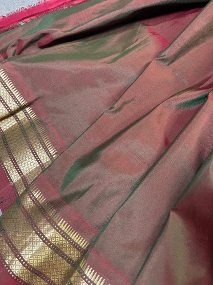 TWO TONE MAROON AND GREEN SILK PURE HANDLOOM PAITHANI SAREE