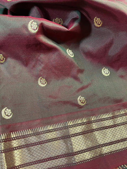 TWO TONE MAROON AND GREEN SILK PURE HANDLOOM PAITHANI SAREE