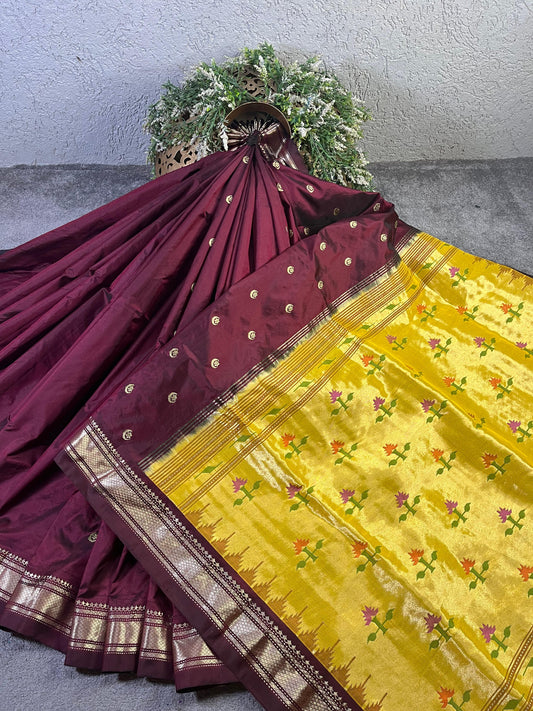 DARK MAROON SILK PURE HANDLOOM PAITHANI SAREE