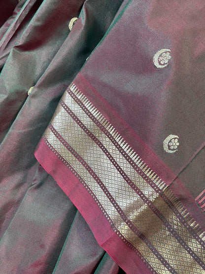 TWO TONE MAROON AND GREEN SILK PURE HANDLOOM PAITHANI SAREE