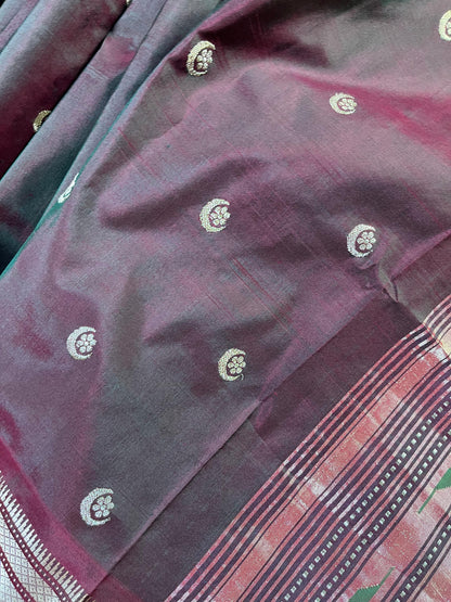 TWO TONE MAROON AND GREEN SILK PURE HANDLOOM PAITHANI SAREE