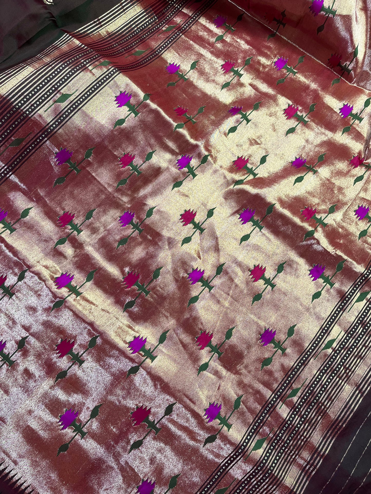 TWO TONE MAROON AND GREEN SILK PURE HANDLOOM PAITHANI SAREE