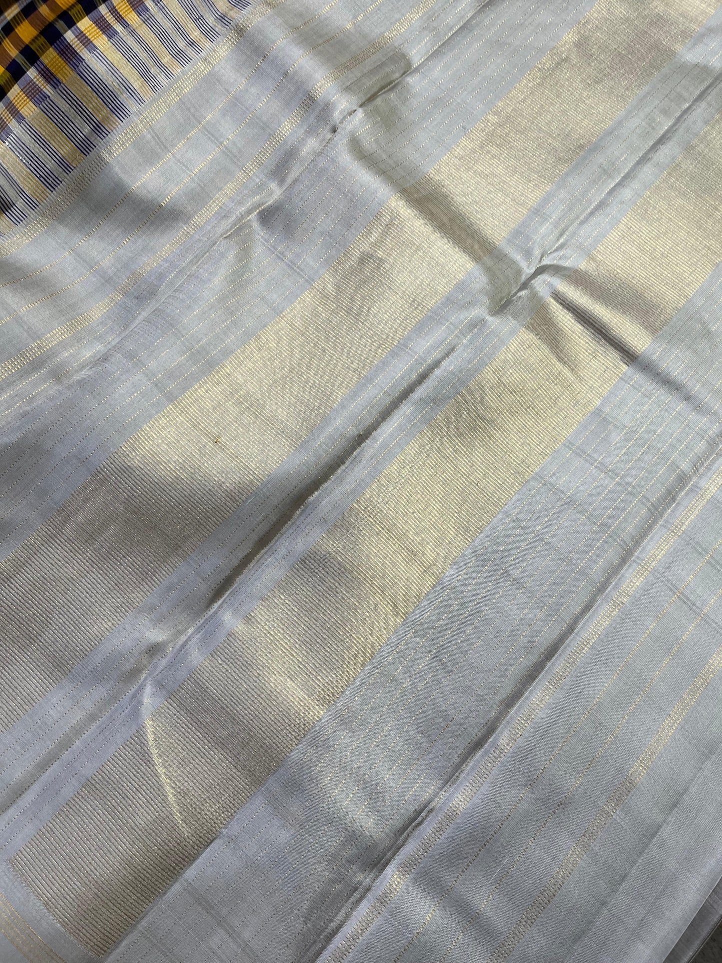 YELLOW BLUE WHITE SILK PURE HANDLOOM KANJIVARAM SAREE