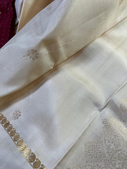 IVORY SILK PURE HANDLOOM KANJIVARAM SAREE